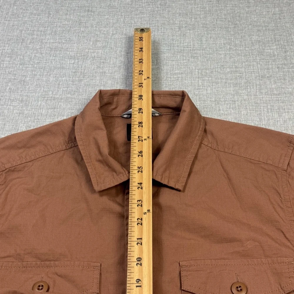 Vuori Ripstop Button Jacket Mens L Brown Cotton Spandex Two Pocket Long Sleeve